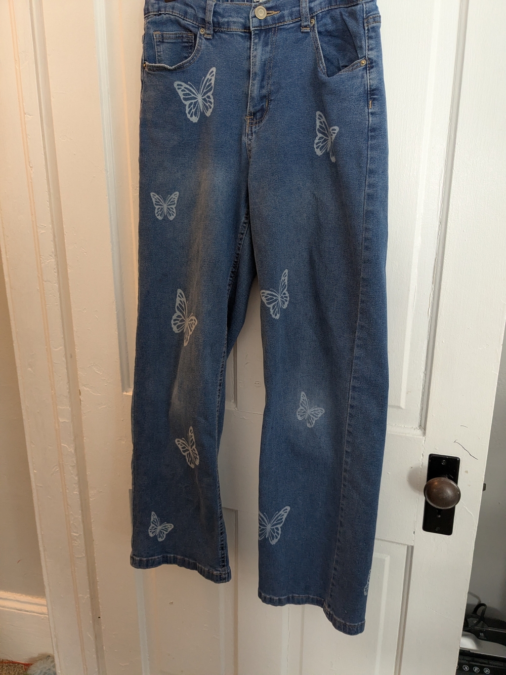 Blue Butterfly Print Juniors Jeans